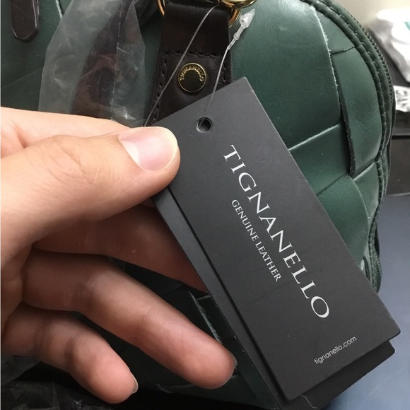 TIGNANELLO VIENNA WOVEN GREEN LEATHER SMALL DOME SATCHEL HAND/ CROSSBODY BAG - Picture 5 of 13